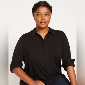 Universal Standard Black Elbe Jersey Button Down Shirt  size L.